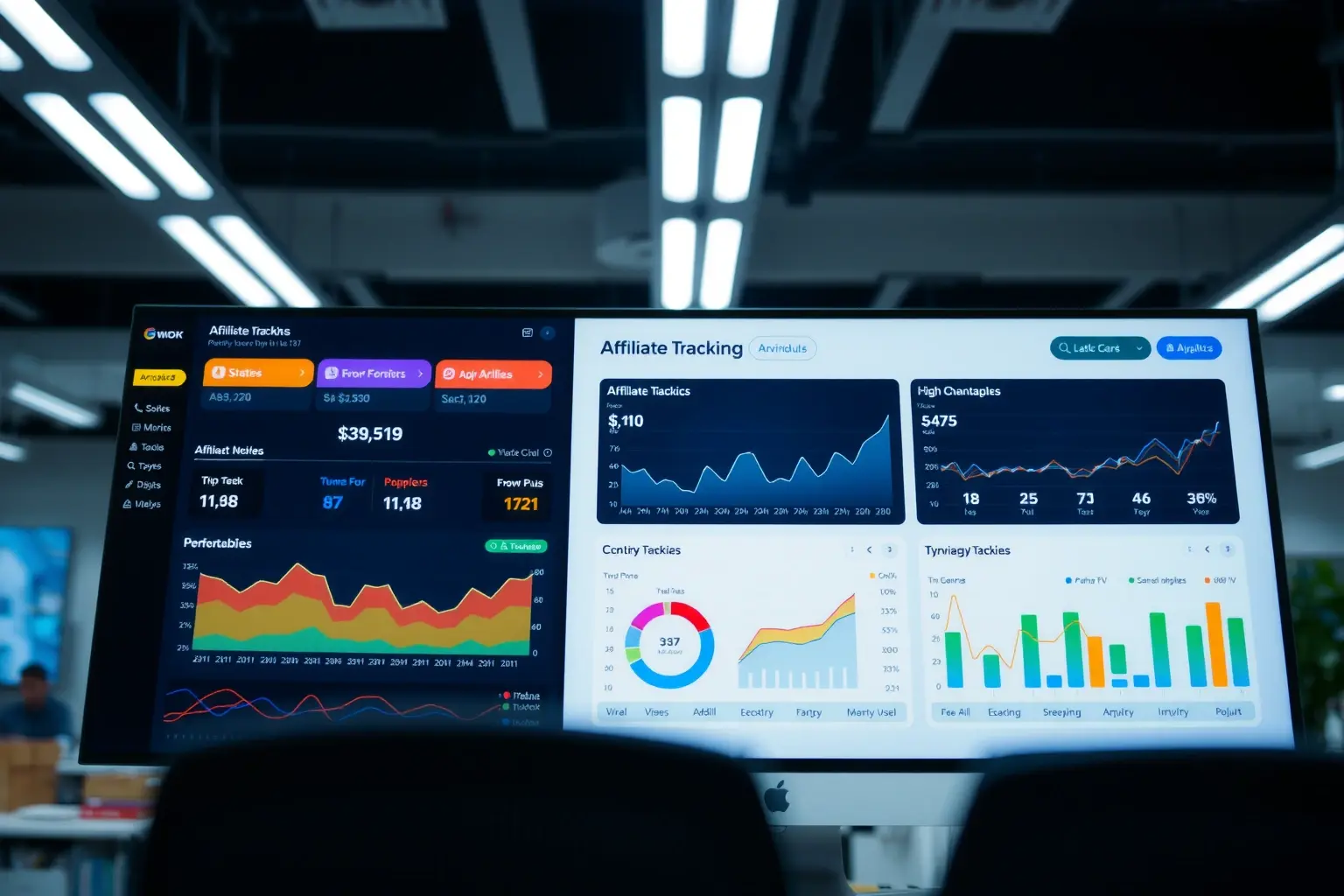 AffiTrack dashboard interface showing real-time affiliate performance metrics and analytics